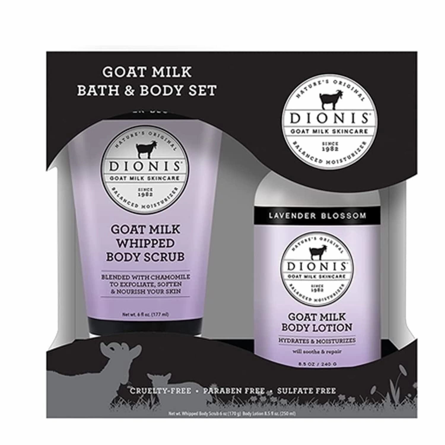 Dionis Goat Milk Skincare Deoderant Stick   Chamomile Sugar Scrub, 6 oz & Lavender Body Cream, 8.5 oz Set