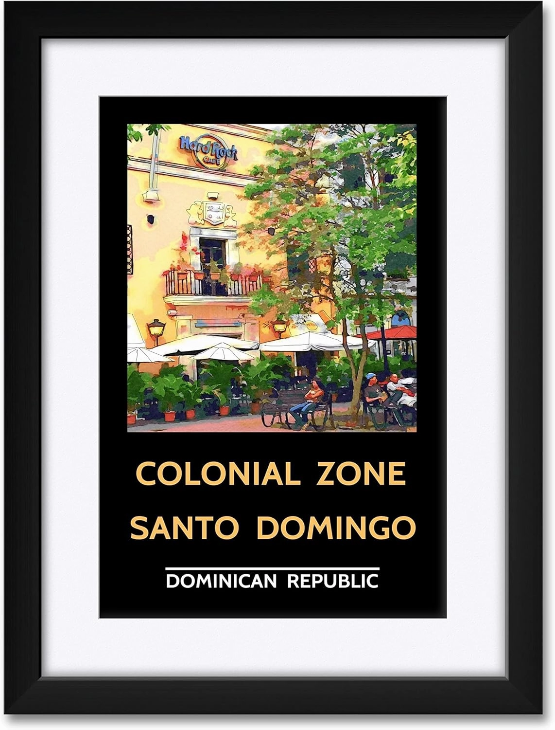 Dominican Republic Santo Domingo Hard Rock Cafe Professionally Framed & Matted Art Print from Drawing and Painting by Photographer Darrell Owen Framed Art Size: 18" x 24"
