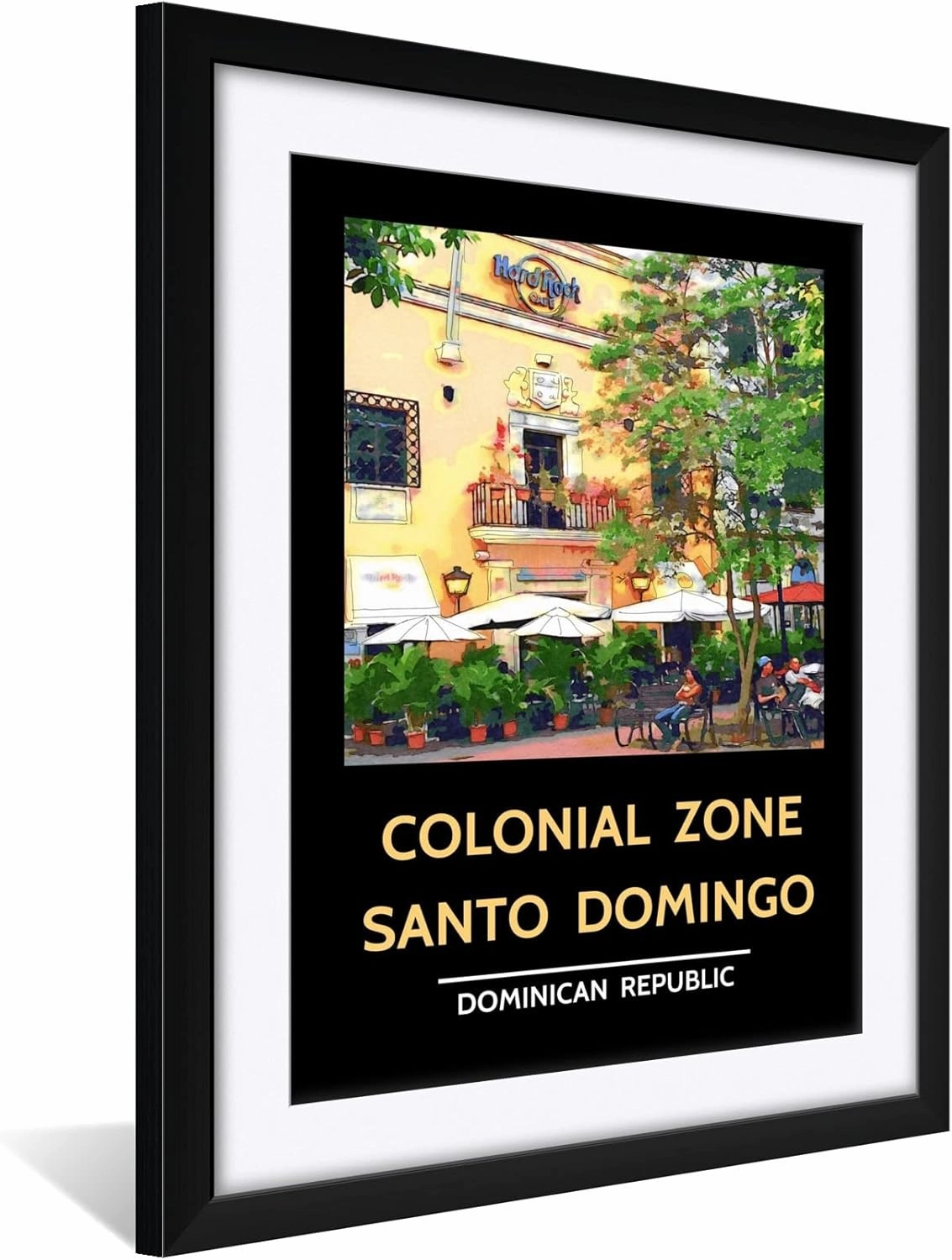 Dominican Republic Santo Domingo Hard Rock Cafe Professionally Framed & Matted Art Print from Drawing and Painting by Photographer Darrell Owen Framed Art Size: 24" x 30"