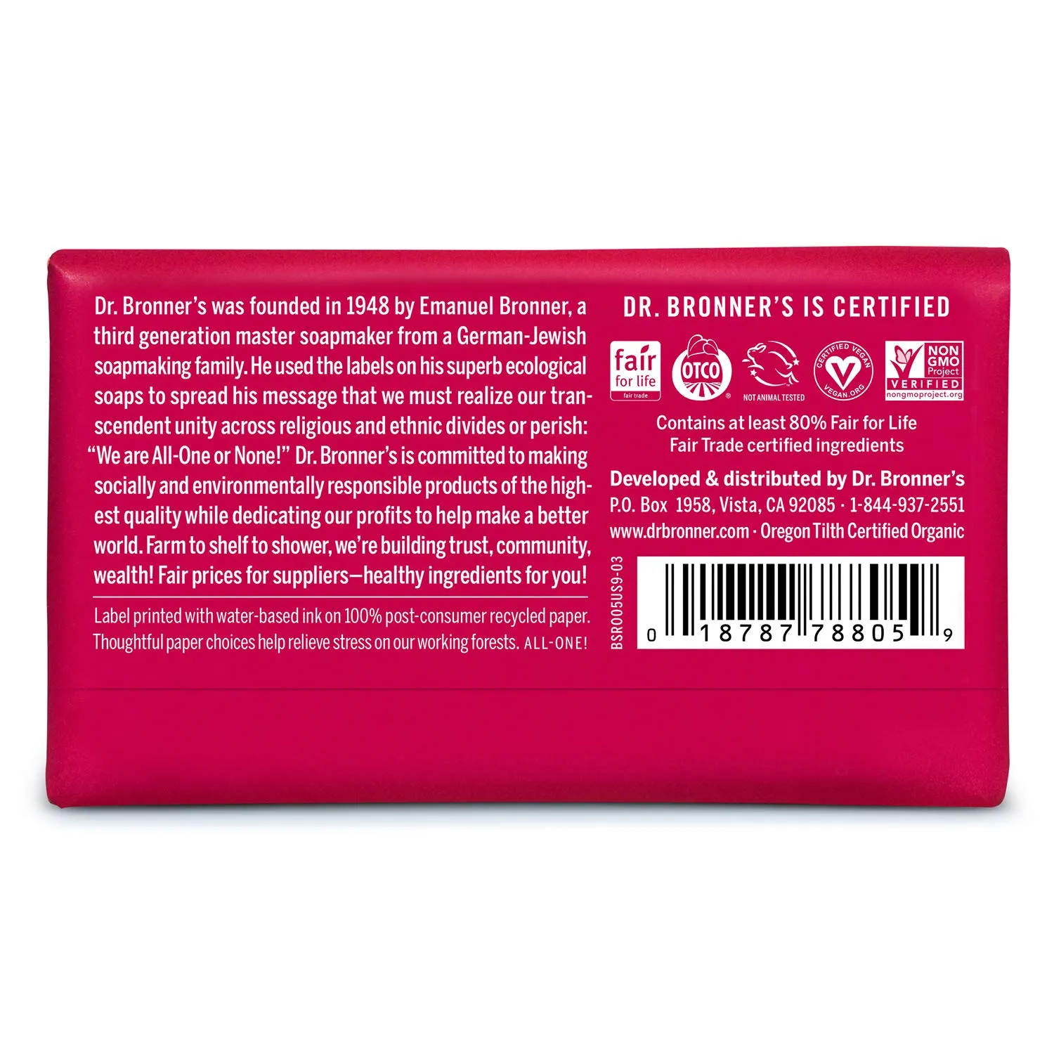Dr. Bronner's - Pure-Castile Bar Soap (Rose, 5 ounce, 6-Pack) - Made with Organic Oils, For Face, Body and Hair, Gentle and Moisturizing, Biodegradable, Vegan, Cruelty-free, Non-GMO