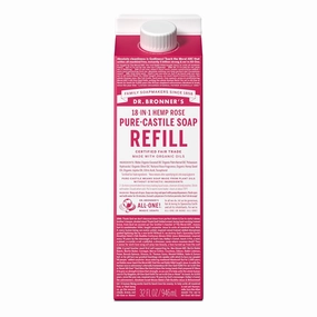 Dr. Bronner's - Pure-Castile Liquid Soap Refill, 82% Less Plastic per Quart, Made with Organic Oils, 18-in-1 Uses, For Face, Body, Hand Soap Refill, Hair, Laundry, Pets & Dishes (32oz, Rose)