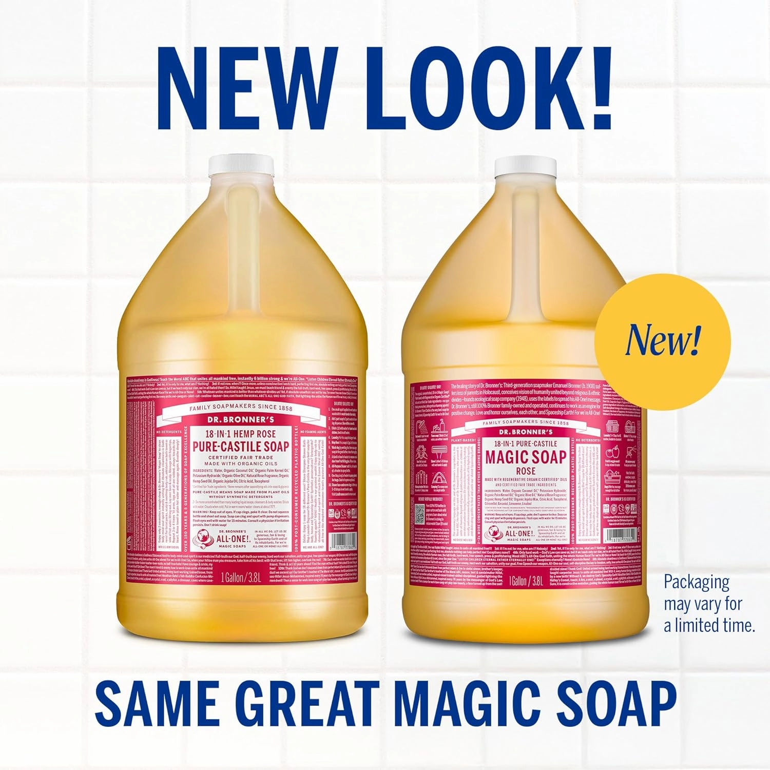 Dr. Bronner's Magic Soap Pure-Castile Liquid Soap (Rose, 1 Gallon) - Made with Organic Oils, 18-in-1 Uses: Face, Body, Hair, Laundry, Pets and Dishes, Concentrated, Vegan, Non-GMO