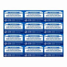 Dr. Bronner's Pure-Castile Magic Bar Soap (Peppermint, 5oz, 12-Pack) – Made with Organic Oils, Soap Bar for Men & Women, Gentle & Moisturizing for Face & Sensitive Skin, Vegan, Cruelty-Free, Non-GMO