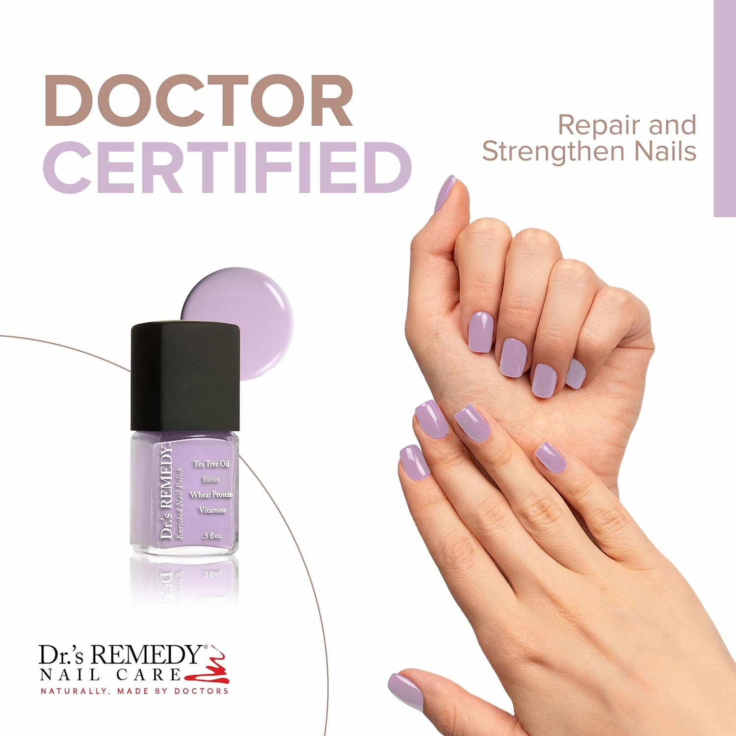 Dr’s Remedy Enriched Nail Polish: Non Toxic, All Natural, and Organic - Doctor Formulated: Strengthens, Restores, Heals, and Protects '24-Free' - LYRICAL Lilac