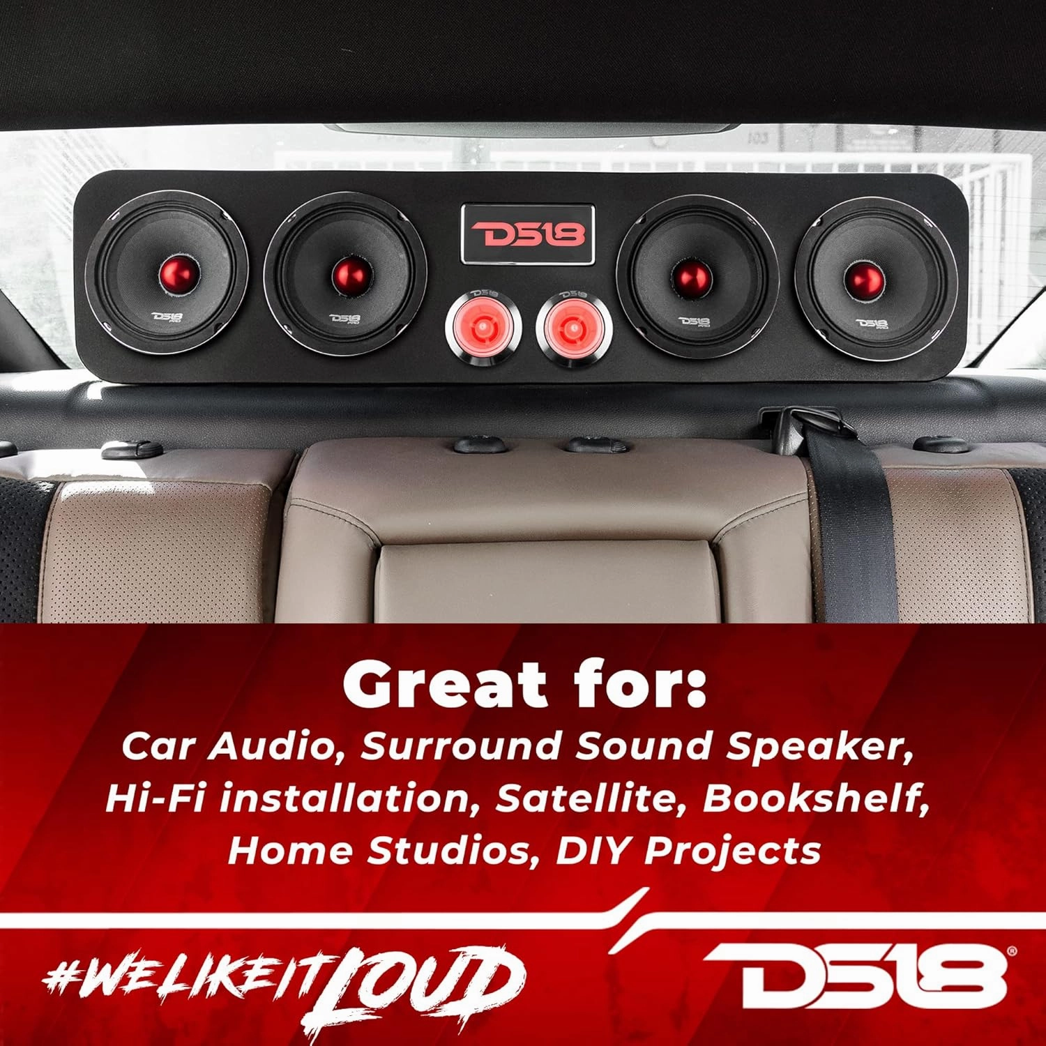 DS18 PRO-X5.4BM Loudspeaker - 5.25", Midrange, Red Aluminum Bullet, 300W Max, 150W RMS, 4 Ohms - Premium Quality Audio Door Speakers for Car or Truck Stereo Sound System (1 Speaker)