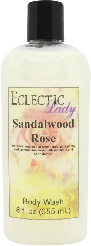 Eclectic Lady Liquid Pearl Body Wash - Sandalwood Rose Scent 3-in-1 Use For Bubble Bath, Hand Soap & Body Wash, Phthalate-Free Sandalwood Rose Fragrance, Handcrafted in USA (8 oz)