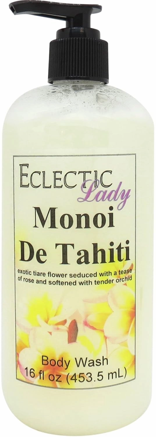 Eclectic Lady Liquid Pearl Body Wash - Monoi de Tahiti Scent 3-in-1 Use For Bubble Bath, Hand Soap & Body Wash, Phthalate-Free Monoi de Tahiti Fragrance, Handcrafted in USA (16 oz)