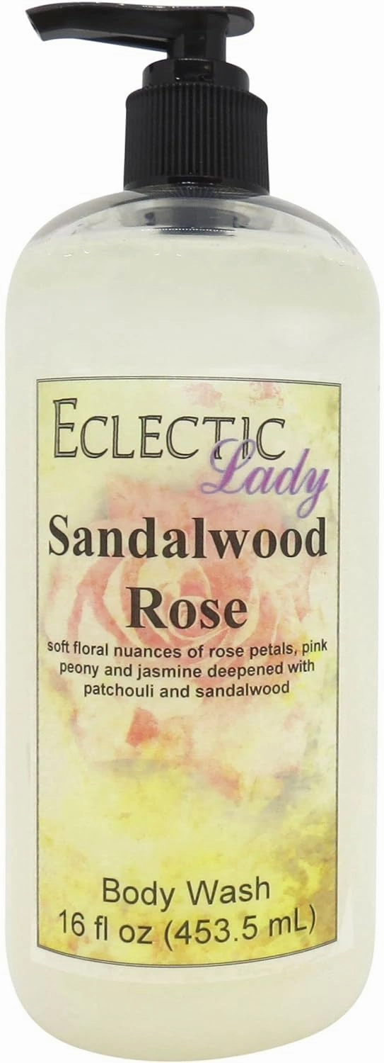 Eclectic Lady Liquid Pearl Body Wash - Sandalwood Rose Scent 3-in-1 Use For Bubble Bath, Hand Soap & Body Wash, Phthalate-Free Sandalwood Rose Fragrance, Handcrafted in USA (16 oz)