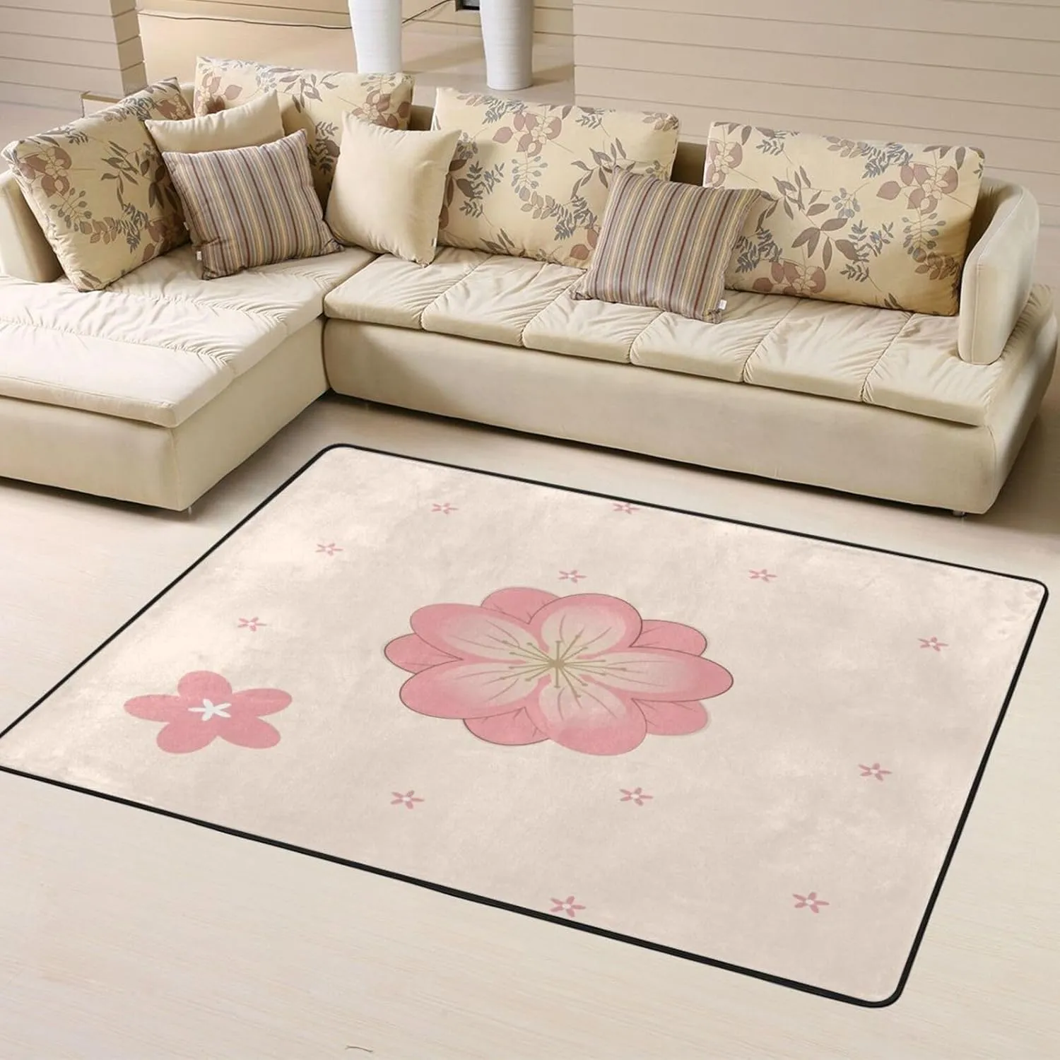 EkcoS Little Pink Cherry Blossoms Large Area Rugs for Living Room, Super Soft Fluffy Modern Bedroom Rug,Soft Plush Furry Bedside Rug,(63x48in)
