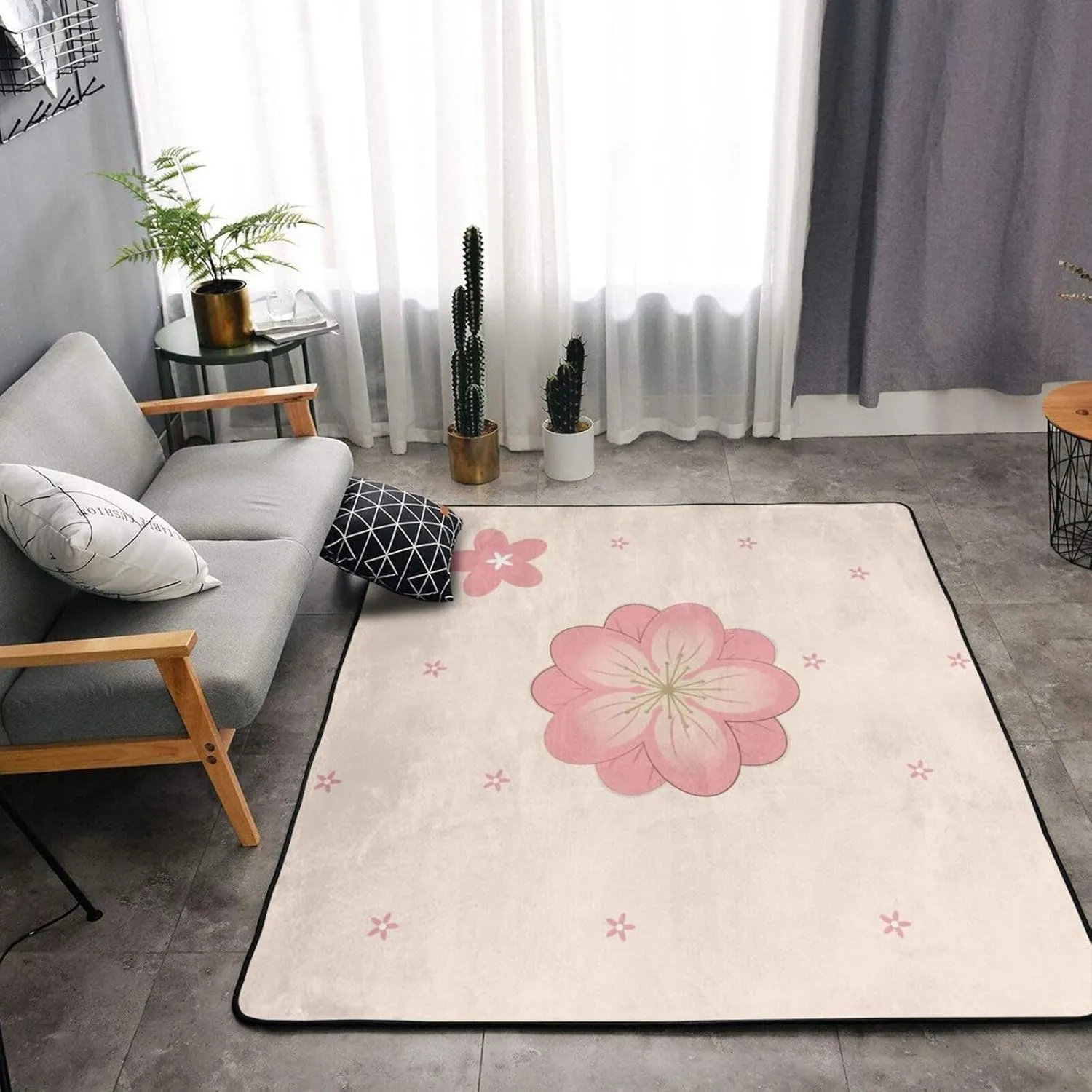 EkcoS Little Pink Cherry Blossoms Large Area Rugs for Living Room, Super Soft Fluffy Modern Bedroom Rug,Soft Plush Furry Bedside Rug,(63x48in)