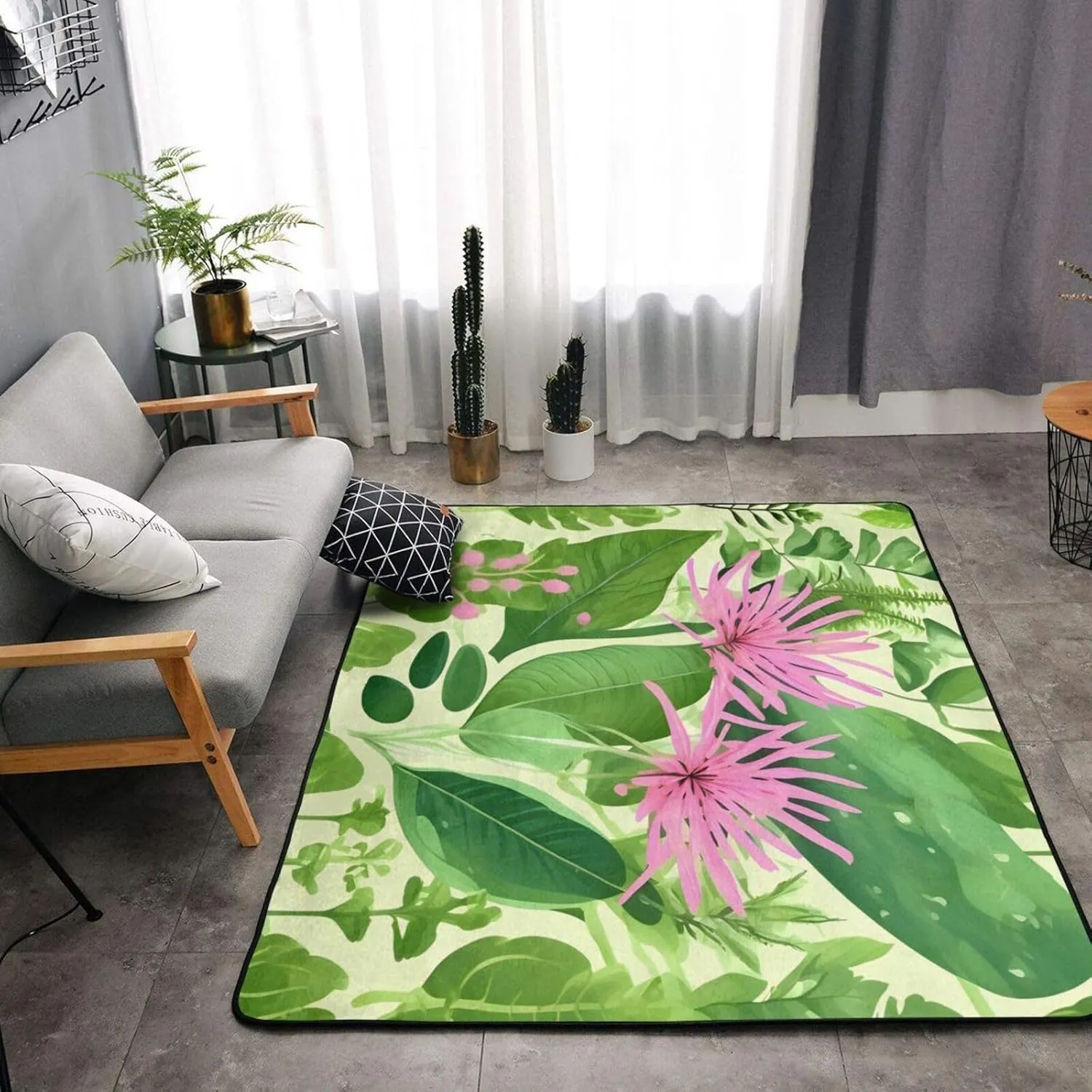 EkcoS Pink Plant Flowers Large Area Rugs for Living Room, Super Soft Fluffy Modern Bedroom Rug,Soft Plush Furry Bedside Rug,(63x48in)