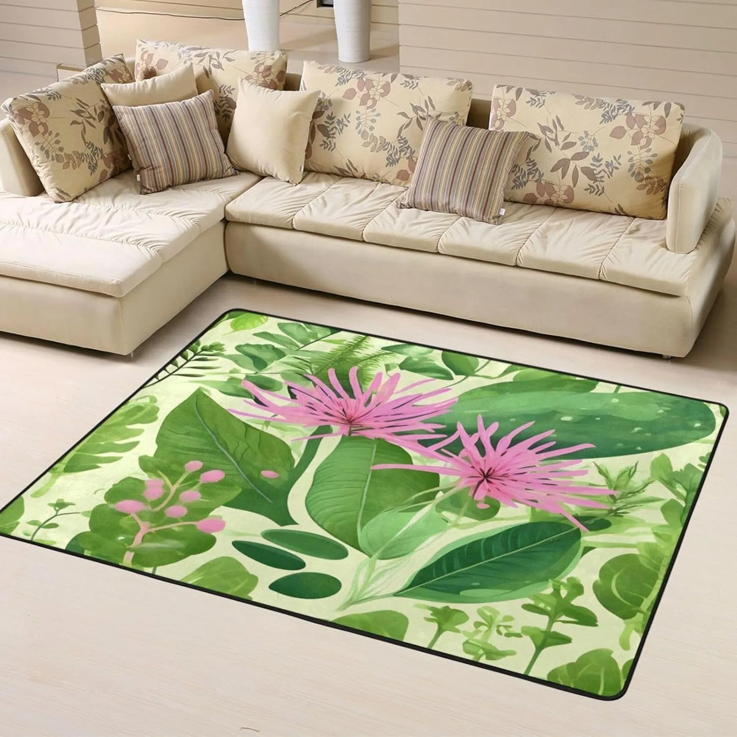 EkcoS Pink Plant Flowers Large Area Rugs for Living Room, Super Soft Fluffy Modern Bedroom Rug,Soft Plush Furry Bedside Rug,(63x48in)
