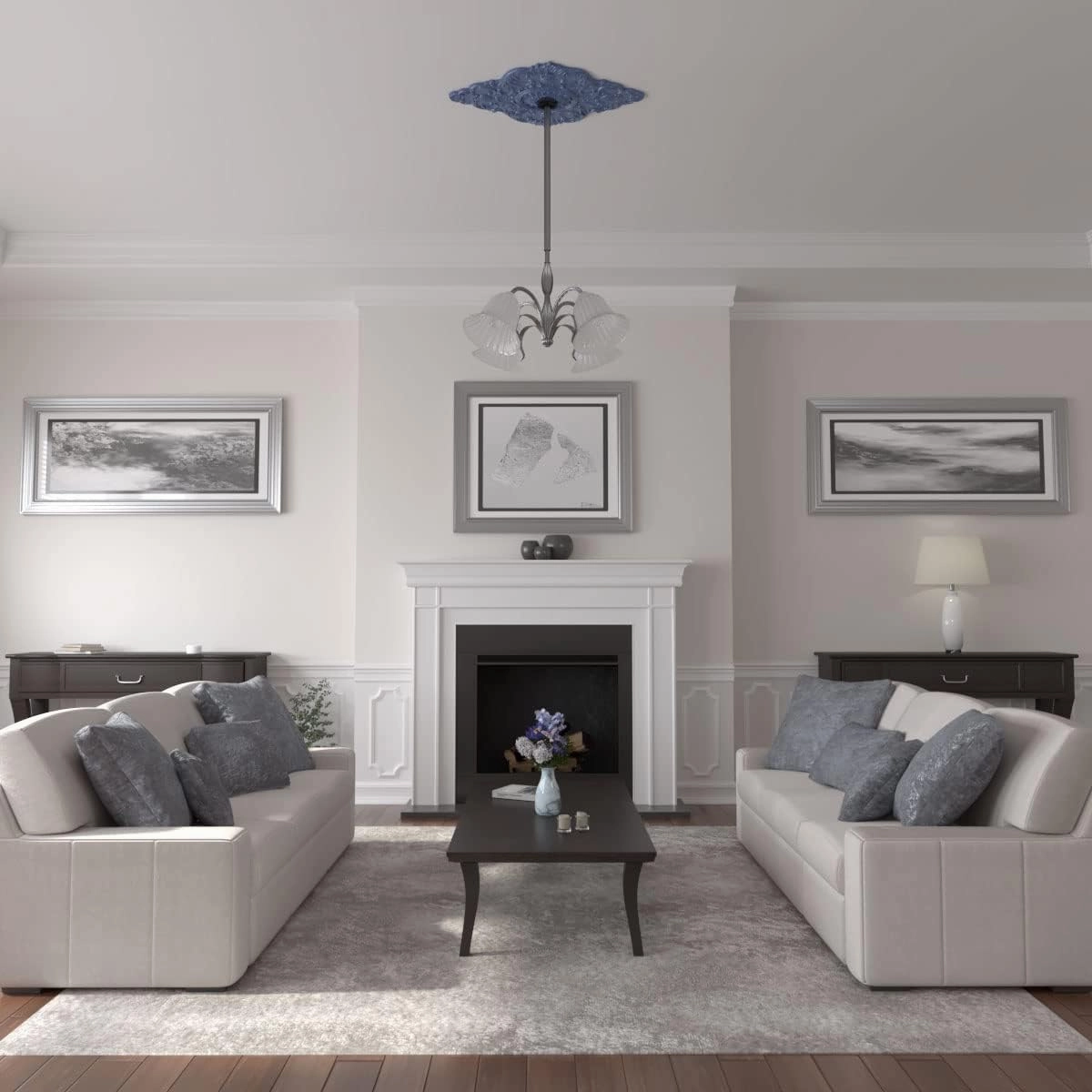 Ekena Millwork CM42X28ASAMF Ashford Ceiling Medallion, 42 3/4"W x 28 7/8"H x 1"P, Hand-Painted Americana