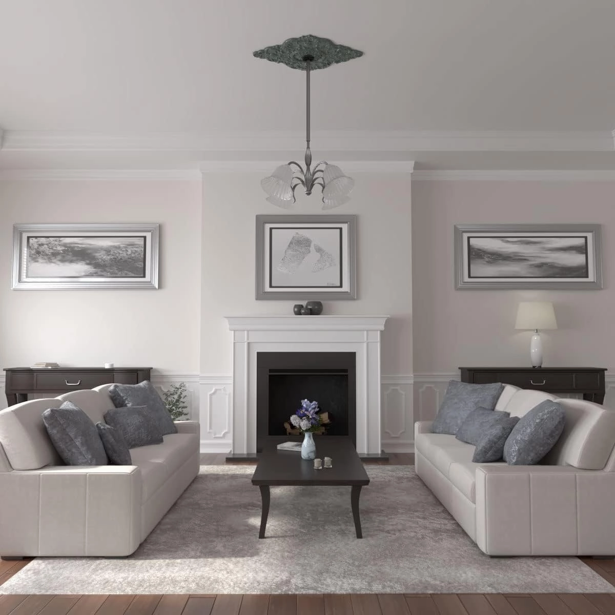 Ekena Millwork CM42X28ASCBF Ashford Ceiling Medallion, 42 3/4"W x 28 7/8"H x 1"P, Hand-Painted Cloud Burst