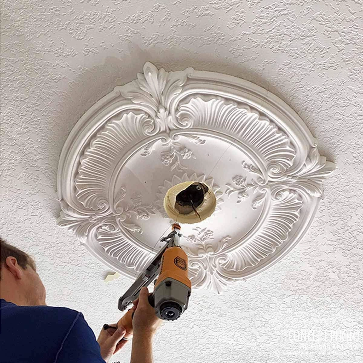 Ekena Millwork CM42X28ASWHC Ashford Ceiling Medallion, 42 3/4"W x 28 7/8"H x 1"P, Hand-Painted Witch Hazel Crackle