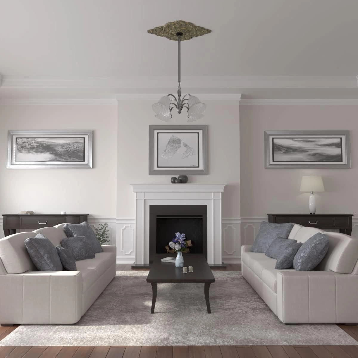 Ekena Millwork CM42X28ASWHC Ashford Ceiling Medallion, 42 3/4"W x 28 7/8"H x 1"P, Hand-Painted Witch Hazel Crackle