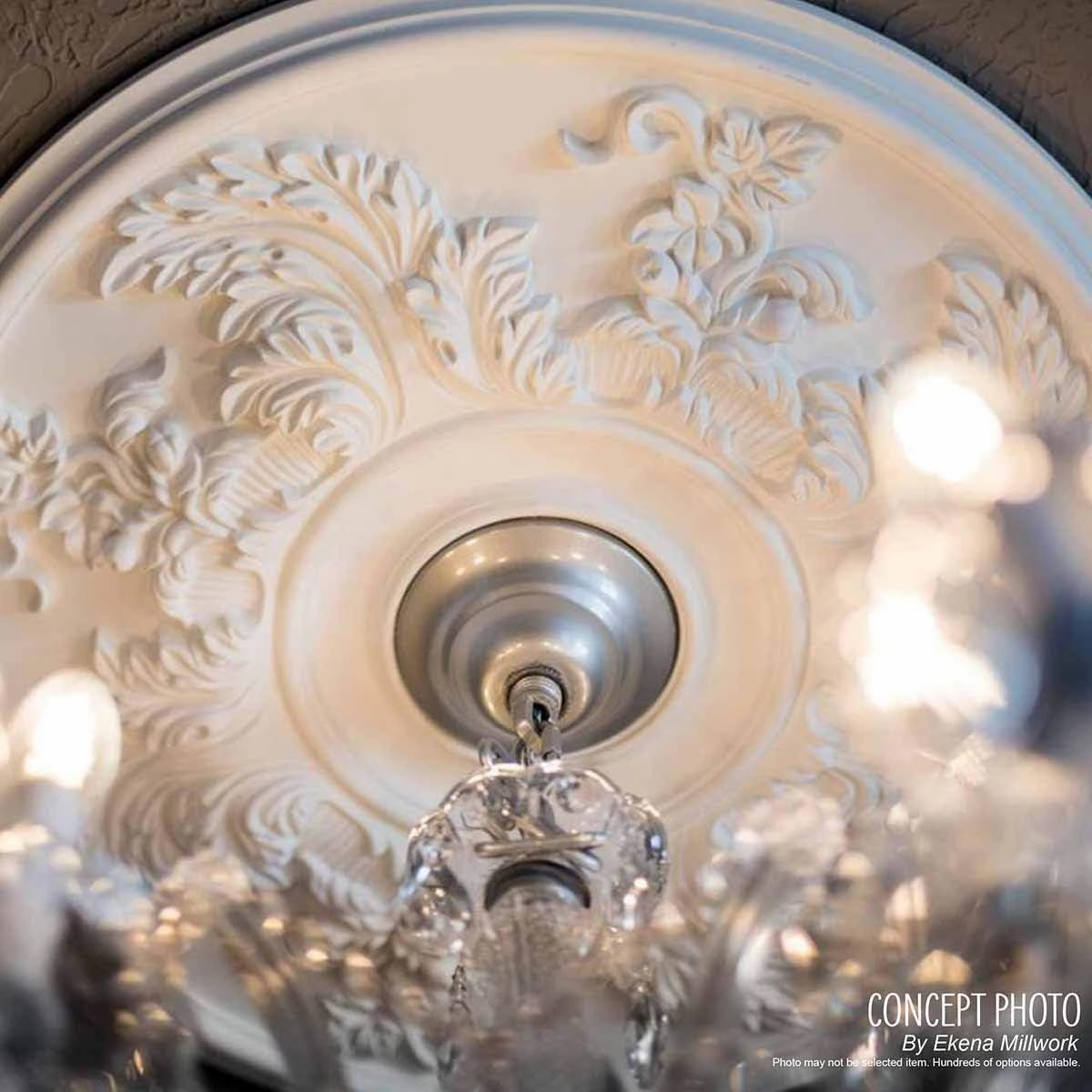 Ekena Millwork CM42X28ASWHC Ashford Ceiling Medallion, 42 3/4"W x 28 7/8"H x 1"P, Hand-Painted Witch Hazel Crackle