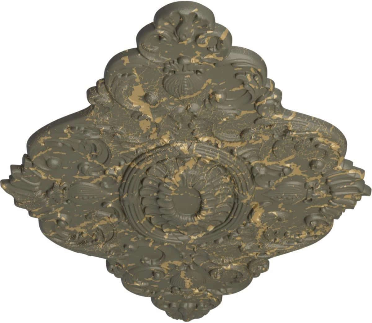Ekena Millwork CM42X28ASWHC Ashford Ceiling Medallion, 42 3/4"W x 28 7/8"H x 1"P, Hand-Painted Witch Hazel Crackle