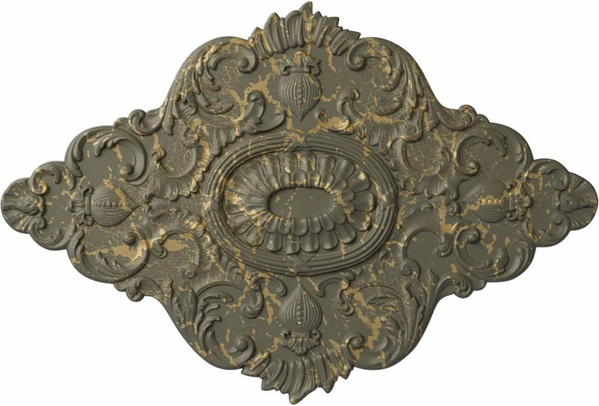 Ekena Millwork CM42X28ASWHC Ashford Ceiling Medallion, 42 3/4"W x 28 7/8"H x 1"P, Hand-Painted Witch Hazel Crackle