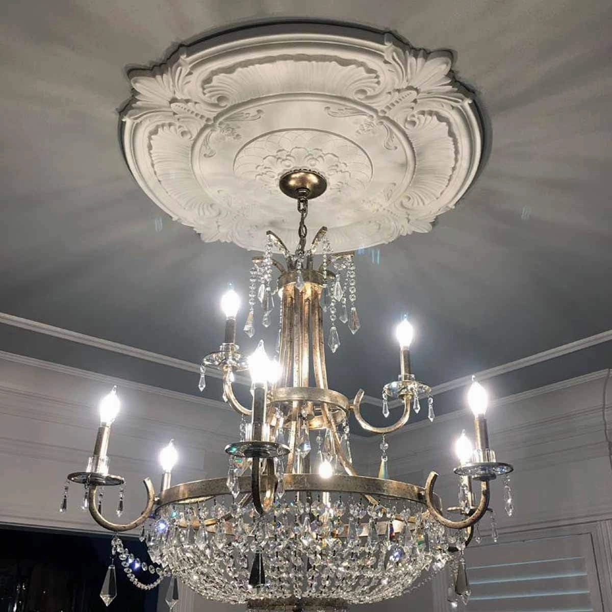 Ekena Millwork CM42X28ASWHC Ashford Ceiling Medallion, 42 3/4"W x 28 7/8"H x 1"P, Hand-Painted Witch Hazel Crackle