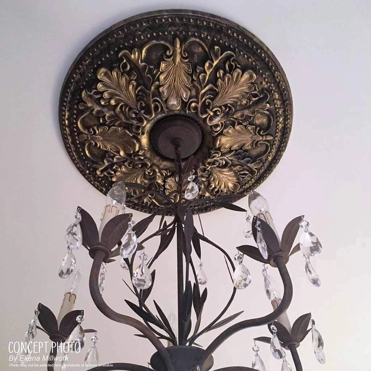 Ekena Millwork CM42X28ASWHC Ashford Ceiling Medallion, 42 3/4"W x 28 7/8"H x 1"P, Hand-Painted Witch Hazel Crackle