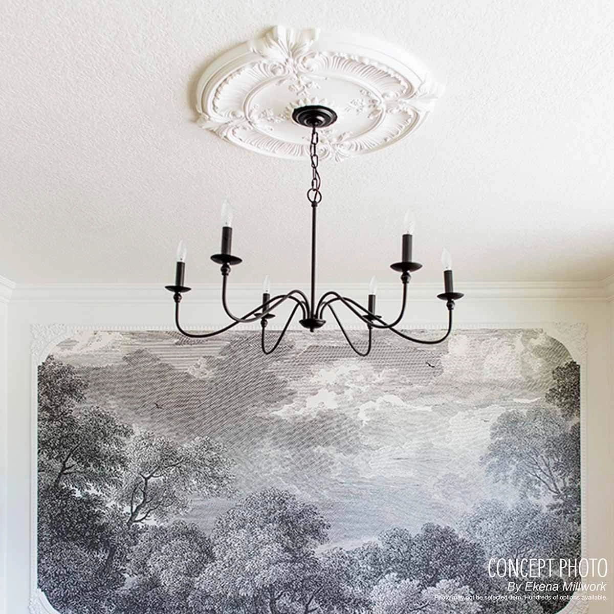Ekena Millwork CM42X28ASWHC Ashford Ceiling Medallion, 42 3/4"W x 28 7/8"H x 1"P, Hand-Painted Witch Hazel Crackle