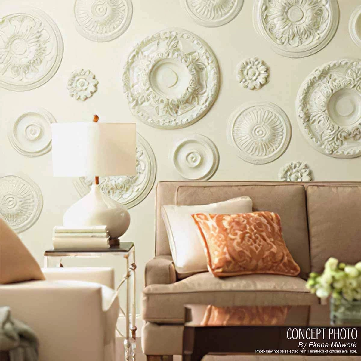Ekena Millwork CM42X28ASWHC Ashford Ceiling Medallion, 42 3/4"W x 28 7/8"H x 1"P, Hand-Painted Witch Hazel Crackle