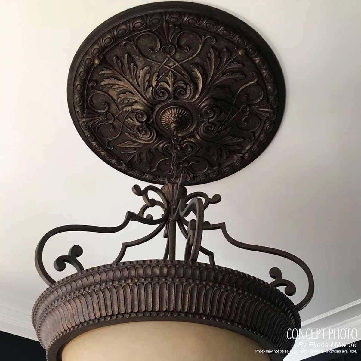 Ekena Millwork CM42X28ASWHC Ashford Ceiling Medallion, 42 3/4"W x 28 7/8"H x 1"P, Hand-Painted Witch Hazel Crackle