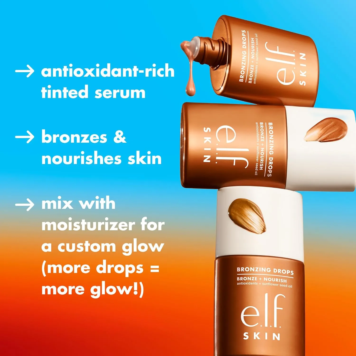 e.l.f. SKIN Bronzing Drops, Liquid Bronzer For Face & Skin, Creates A Sun-Kissed Glow, Infused With Vitamin E, Vegan & Cruelty-Free, Pure Gold