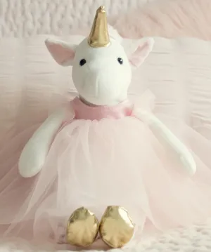 Ella The Unicorn Premium Quality Stuffed White Unicorn Plush Doll with Golden Horn, Hooves & Flowing Pink Mane & Soft Tail | Playable Toy with Movable Legs with Huggable Arms