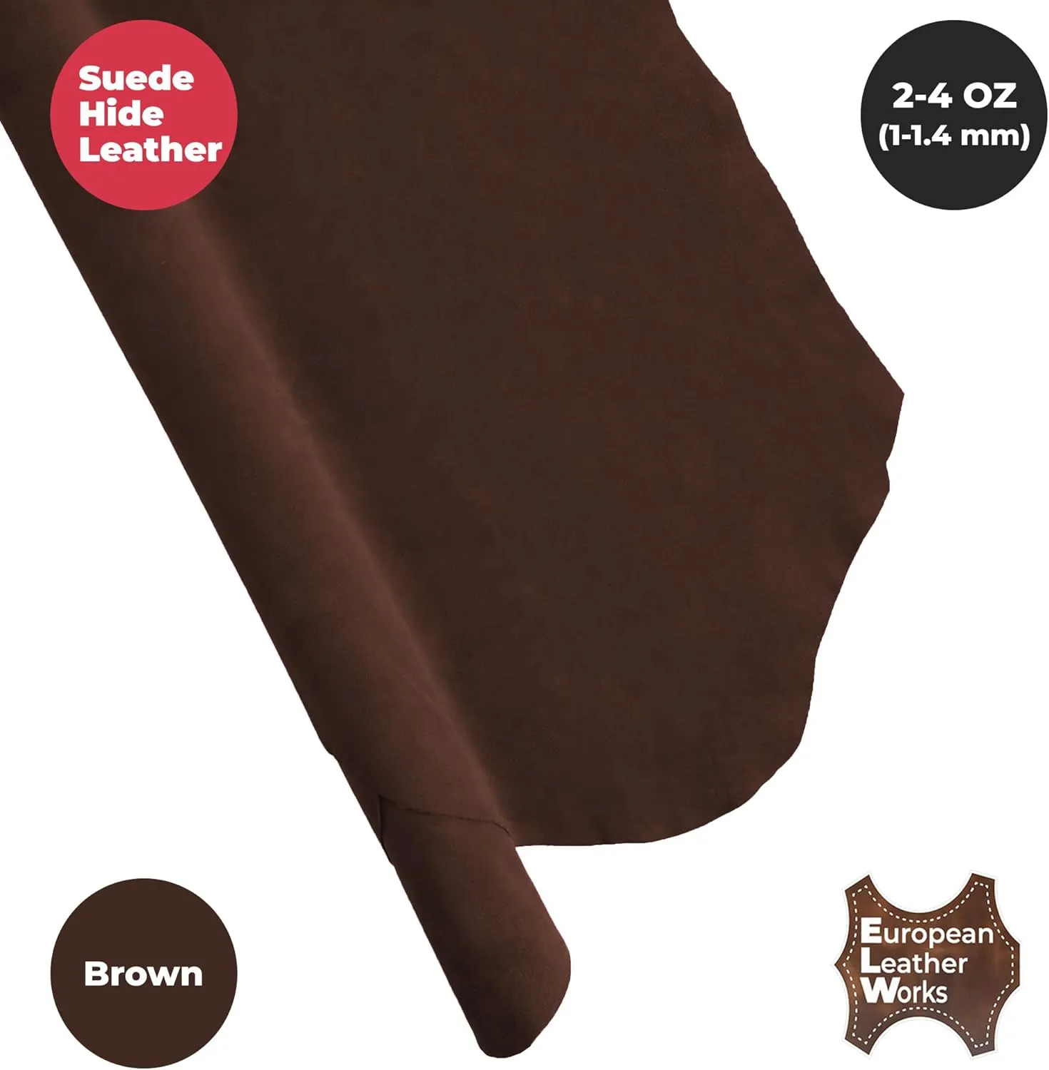ELW Premium Suede Cowhide 2-4 oz (1-1.6mm) - Soft Full Grain Pre-Cut Side Leather - (2-4 SQ FT,Brown) - USA Made Silky Buffed Suede Fabric Leather for Car Upholstery, Crafts, Garments, Furniture