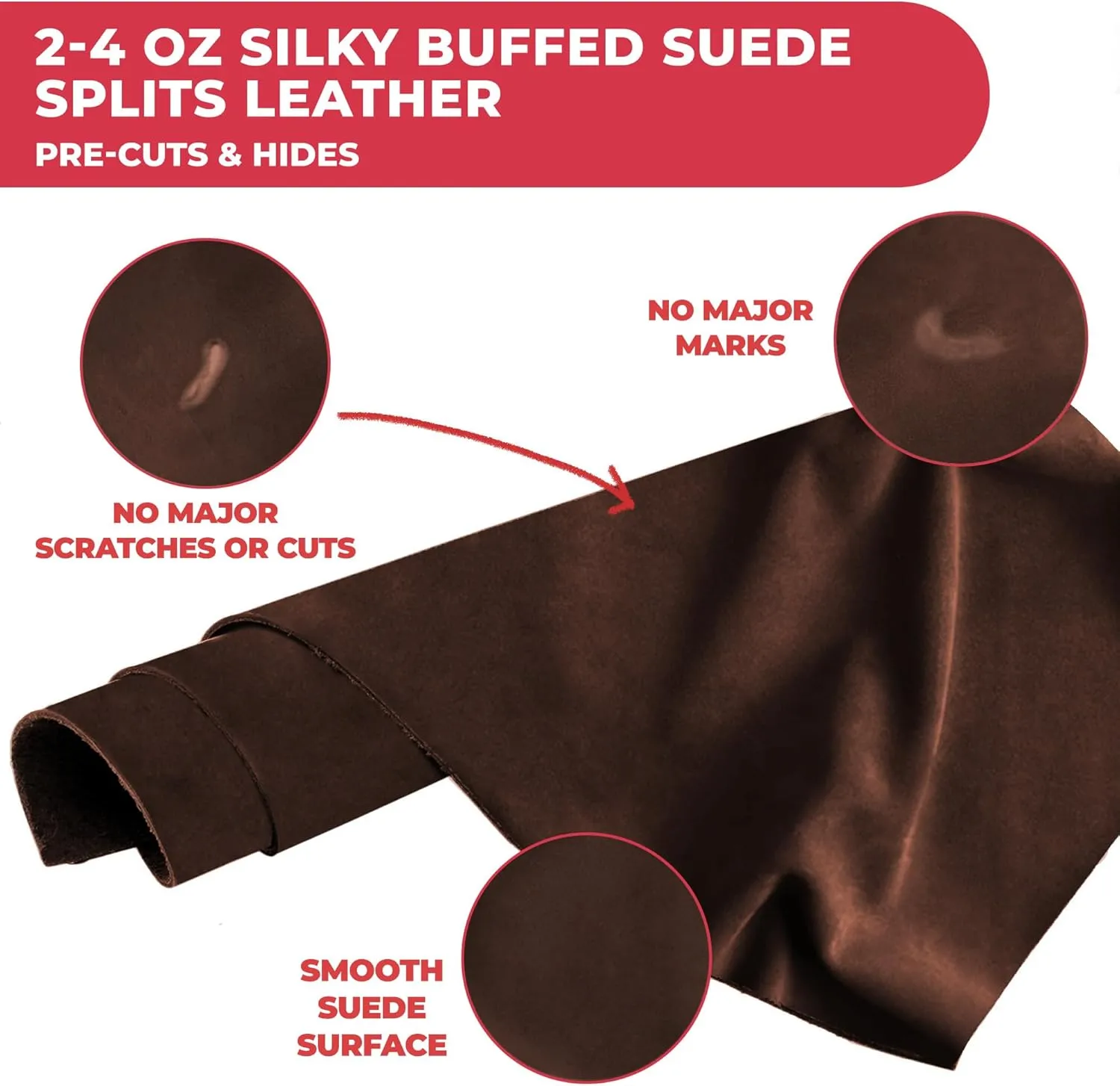 ELW Premium Suede Cowhide 2-4 oz (1-1.6mm) - Soft Full Grain Pre-Cut Side Leather - (2-4 SQ FT,Brown) - USA Made Silky Buffed Suede Fabric Leather for Car Upholstery, Crafts, Garments, Furniture
