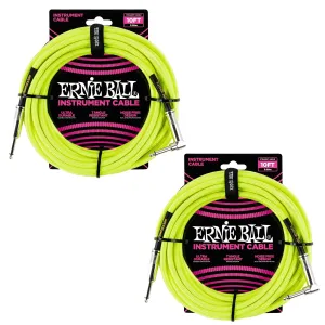Ernie Ball Braided Instrument Cable Set Straight/Angle Length 10ft in Neon Yellow (P06080) - Pack of 2
