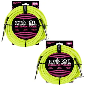 Ernie Ball Braided Instrument Cable Set Straight/Angle Length 18ft in Neon Yellow (P06085) - Pack of 2
