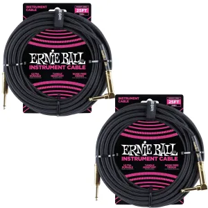 Ernie Ball Braided Instrument Cable Set Straight/Angle Length 25ft in Black (P06058) - Pack of 2