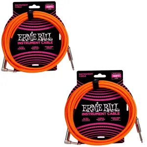 Ernie Ball Braided Instrument Cable Set Straight/Angle Length10ft in Neon Orange (P06079) - Pack of 2