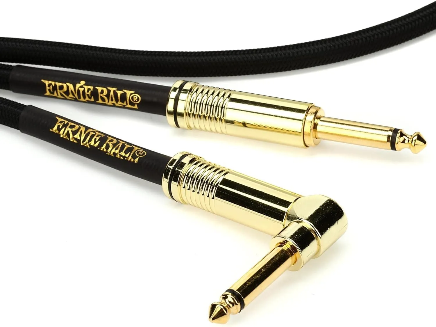Ernie Ball Braided Instrument Cable, Straight/Angle, 10ft, Black (P06081)