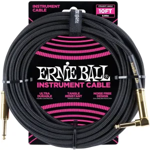 Ernie Ball Braided Instrument Cable, Straight/Angle, 10ft, Black (P06081)