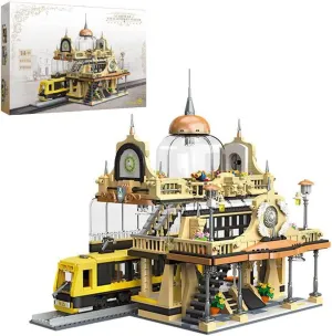 European Style Railway Station Architecture Building Set,Steampunk Railway Station with LED Light Building-Bricks Set 1945 Pieces for Adults and Teens