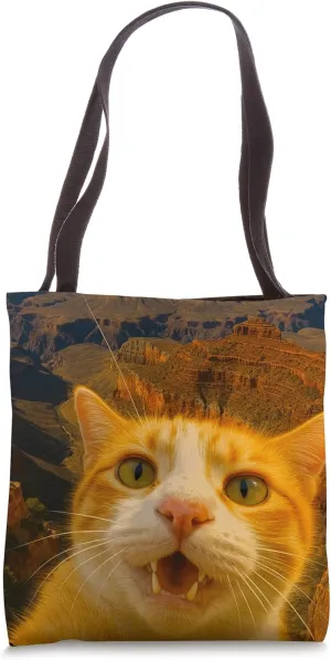 Excited Orange Cat Selfie at Grand Canyon Holiday Trip Tote Bag
