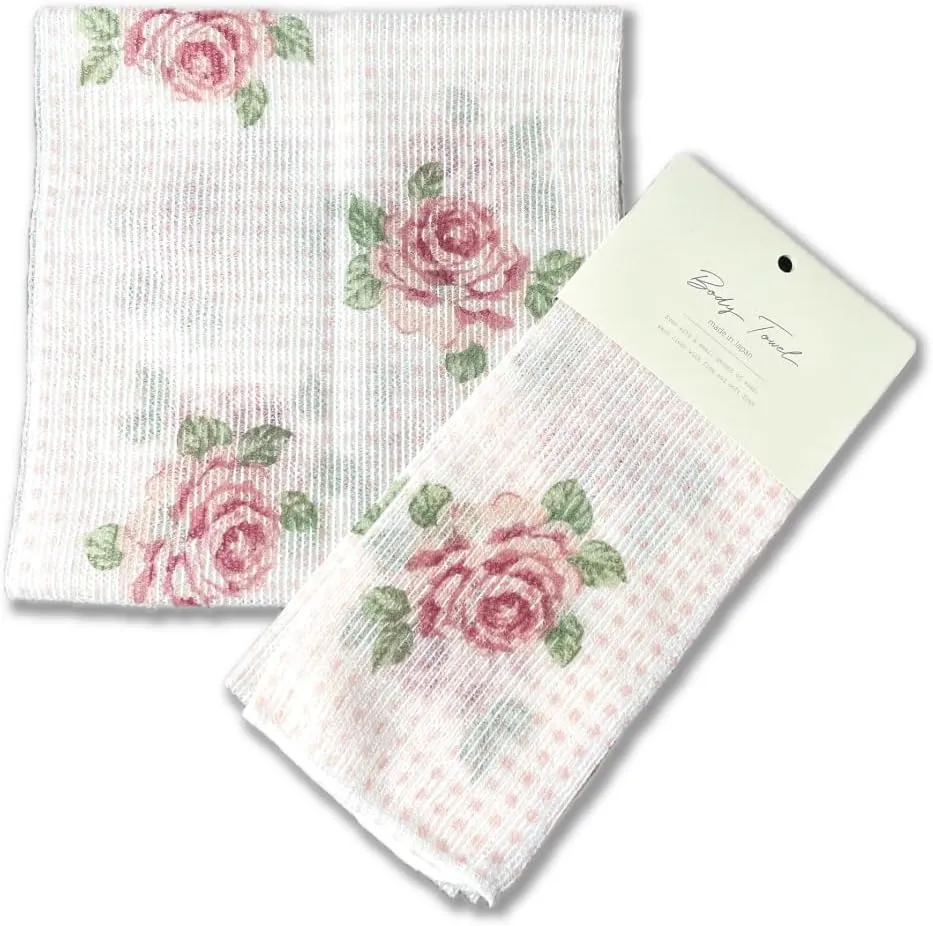 Exfoliating Washcloth [Made in Japan] Shower Back Scrubber showcasing Charming Design Patterns, Exfoliating Towel [Loofah for Women and Men] (Dot Rose)