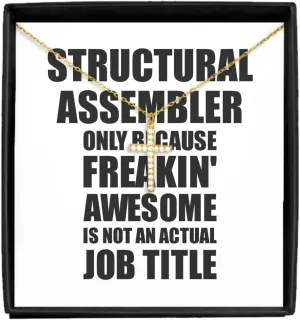 EzGift Funny Structural Assembler Necklace Pendant Freaking Awesome Gift Idea For Coworker Employee Office Gag Job Title Joke Jewelry With Chain And Message Card Box