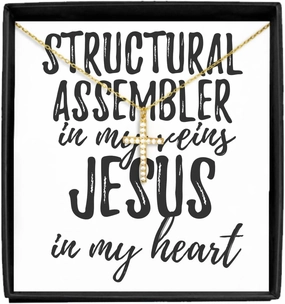 EzGift Funny Structural Assembler Necklace Pendant In My Veins Jesus In My Heart Inspirational Christian Quote Coworker Gift Jewelry With Chain Message Card Box