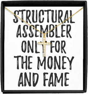 EzGift Funny Structural Assembler Necklace Pendant Only For The Money And Fame Office Gift Coworker Gag Jewelry With Chain Message Card Box