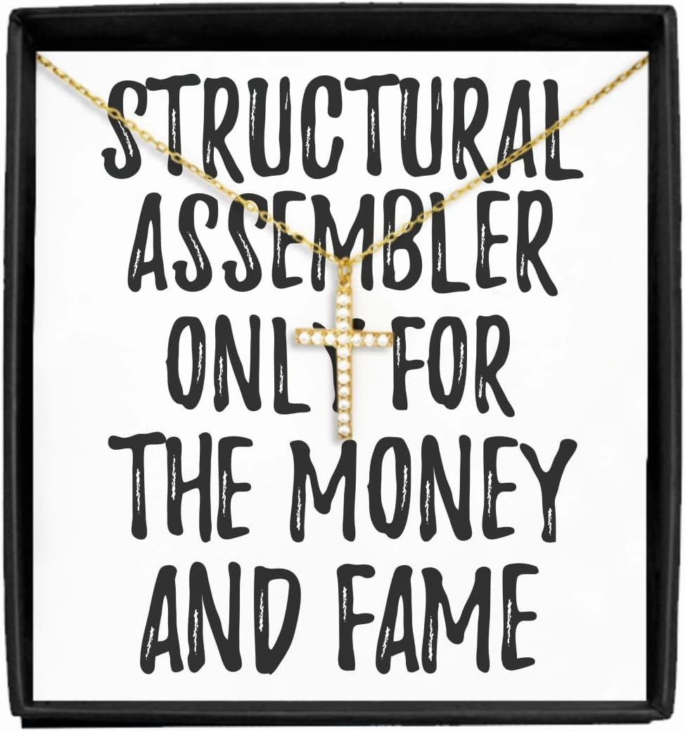 EzGift Funny Structural Assembler Necklace Pendant Only For The Money And Fame Office Gift Coworker Gag Jewelry With Chain Message Card Box