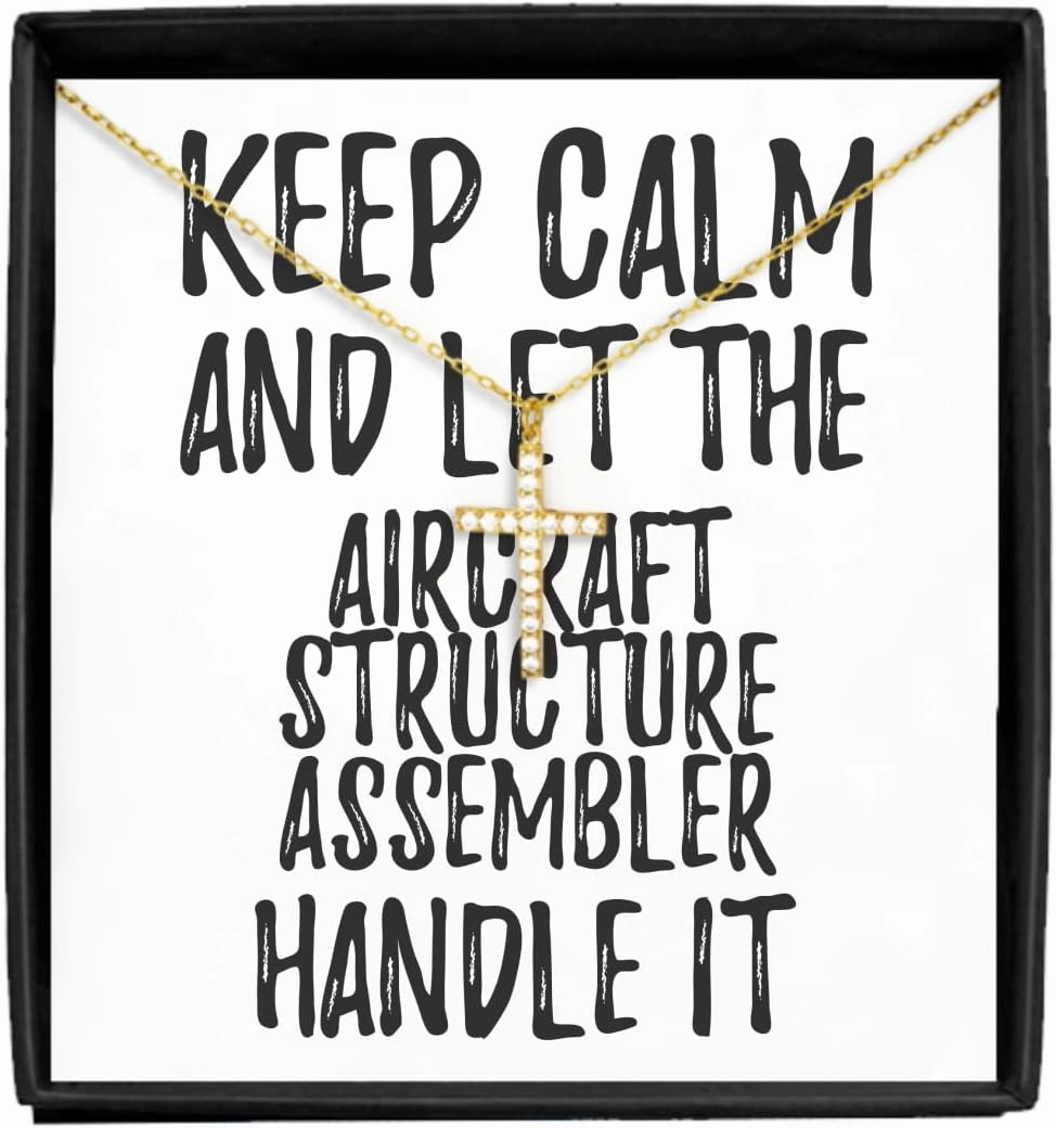 EzGift Keep Calm And Let The Aircraft Structure Assembler Handle It Necklace Pendant Funny Coworker Gift Office Gag Jewelry With Chain Message Card Box