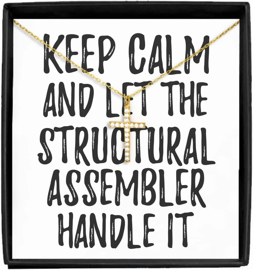 EzGift Keep Calm And Let The Structural Assembler Handle It Necklace Pendant Funny Coworker Gift Office Gag Jewelry With Chain Message Card Box
