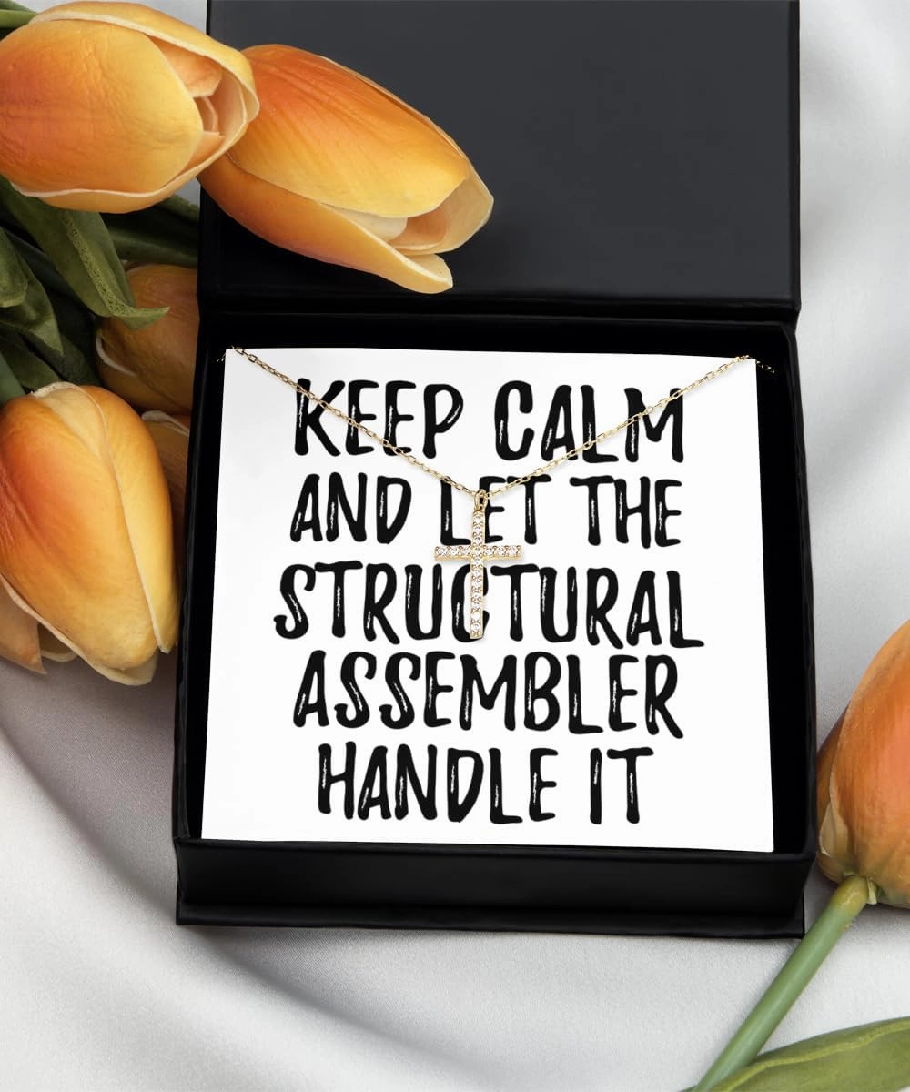 EzGift Keep Calm And Let The Structural Assembler Handle It Necklace Pendant Funny Coworker Gift Office Gag Jewelry With Chain Message Card Box