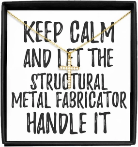 EzGift Keep Calm And Let The Structural Metal Fabricator Handle It Necklace Pendant Funny Coworker Gift Office Gag Jewelry With Chain Message Card Box