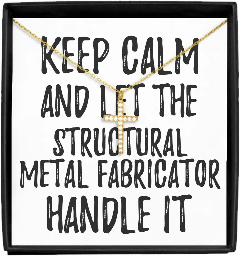 EzGift Keep Calm And Let The Structural Metal Fabricator Handle It Necklace Pendant Funny Coworker Gift Office Gag Jewelry With Chain Message Card Box